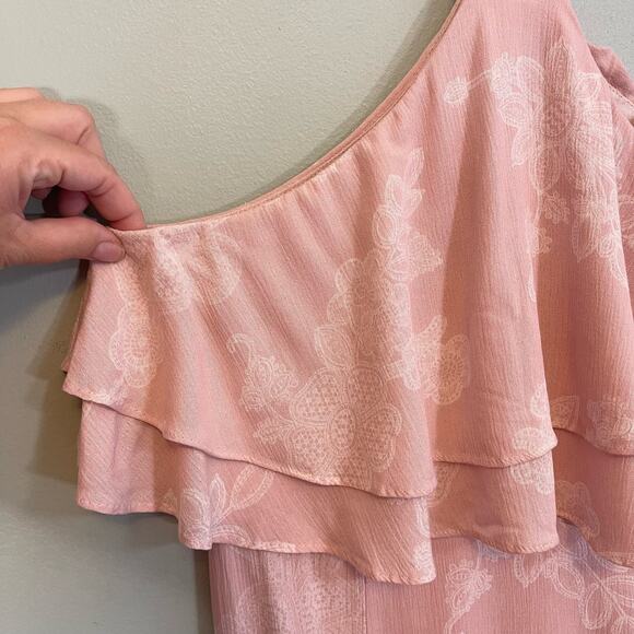 OneTheLand Maxi Dress Large Pink Cold Shoulder Halter Floral Feminine Romantic - Picture 6 of 12